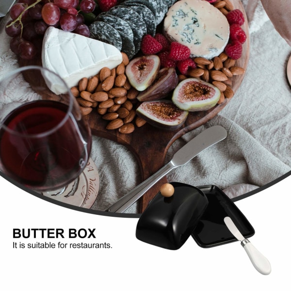 Smørboks med låg Smørbeholder Keramisk smørholder Beholder til køkkenbord Tilbehør