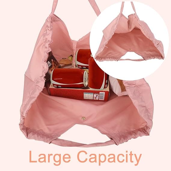 Handlepose, sammenleggbar handlepose, vanntett, gjenbrukbar handlepose for daglig bruk, reiser, piknik, camping, rosa