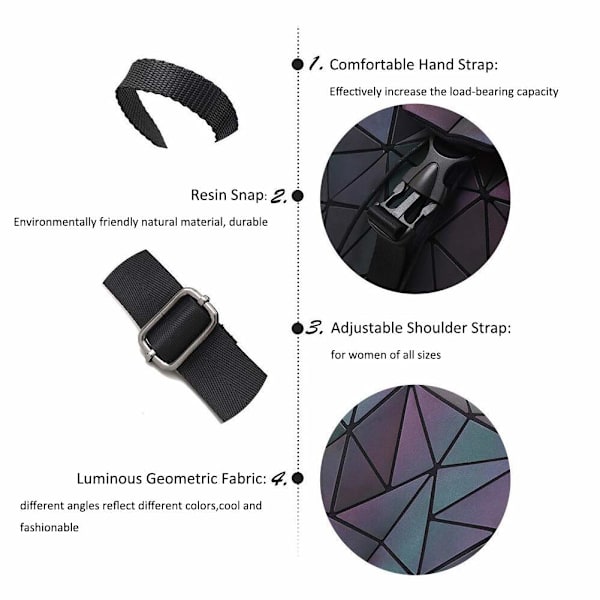 Geometriska fashionryggsäckar för kvinnor, dammode PU-läderryggsäck, holografisk reflekterande ryggsäck för flickor