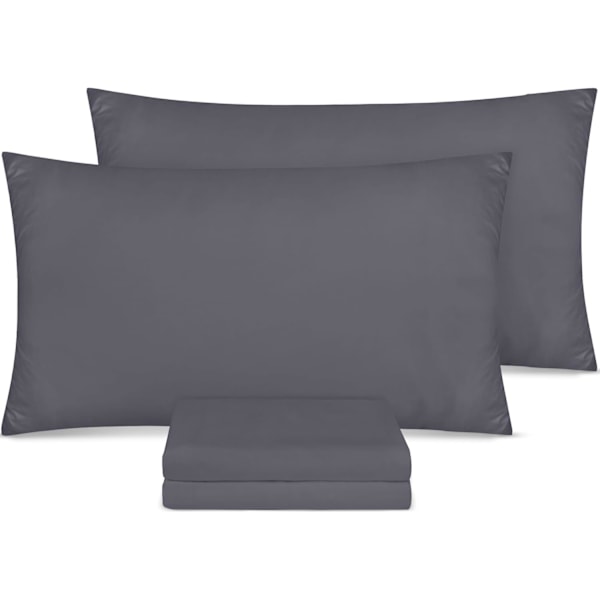 Tyynyliinat 4 kpl - Standardikoko 50x75 cm - 100% harjattua mikrokuitua, kirjekuorikiinnitys, harmaa