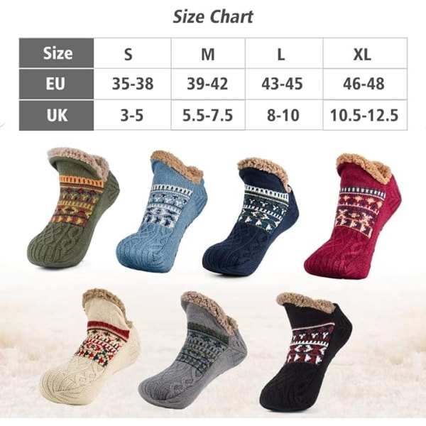 Tofflor med strumpor för män & kvinnor, fluffiga tofflor med grepp, halkfri fleecefodrad, värmehållande, julklapp, storlek M 40-42