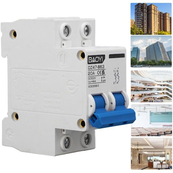 DC 2P Type B Miniature Circuit Breaker DIN-skinne Montering Sikkerhed til Solar PV System DC500V 20A YYV