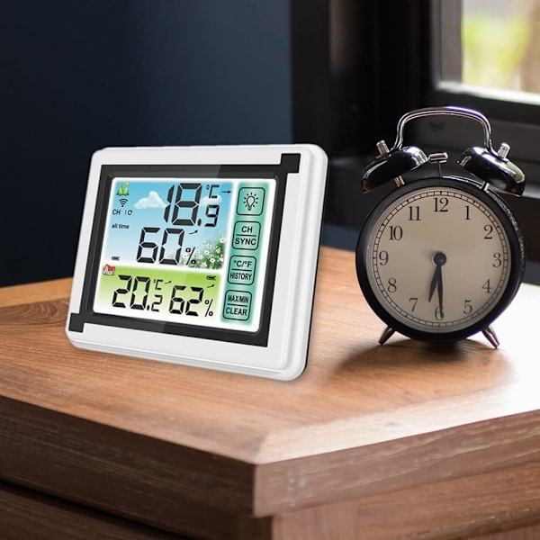 Trådlös väderstation för inom- och utomhusbruk, digital termometer, hygrometer, temperaturmätare, luftfuktighetsmätare, väderklocka, hygrometer
