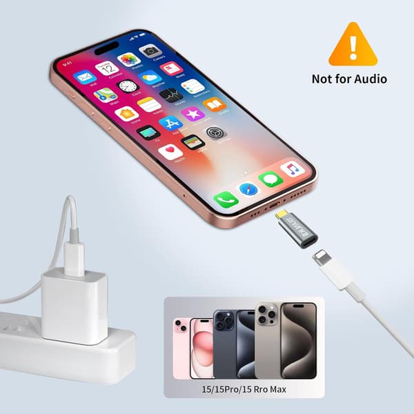 Lightning til USB-C Adapter, Understøtter 60W PD Hurtigopladning og Datatransfer til 15/15 Pro/15 Plus/15 Pro Max