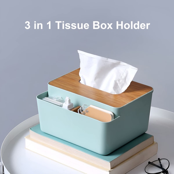 3 i 1 Tissue Box Holder Rektangulær, Tissue Holder med Opbevaring til Hjem, Kontor, Bil (Grøn)