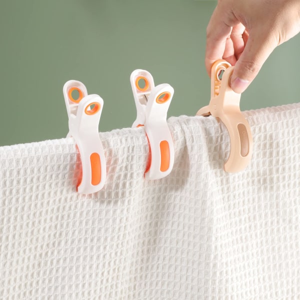 6 stk. Store strandhåndklædeclips, plastikpinde til vaskesnor Vaskepinde med kraftigt greb Quiltclips（Hvide, grønne, orange）