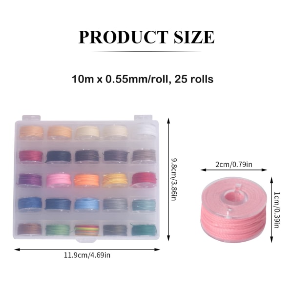 250m x 0,55mm Voksbehandlede tråder i assorterte farger for smykkefremstilling