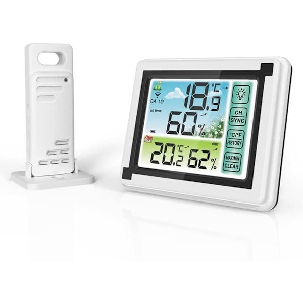 Trådlös väderstation för inom- och utomhusbruk, digital termometer, hygrometer, temperaturmätare, luftfuktighetsmätare, väderklocka, hygrometer