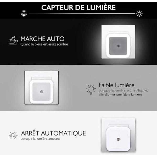 Automatisk LED Natlampe Plug-in, 6 Pak, Børne Natlampe med Lyssensor, Plug-in Natlampe til Soveværelse - Hvid