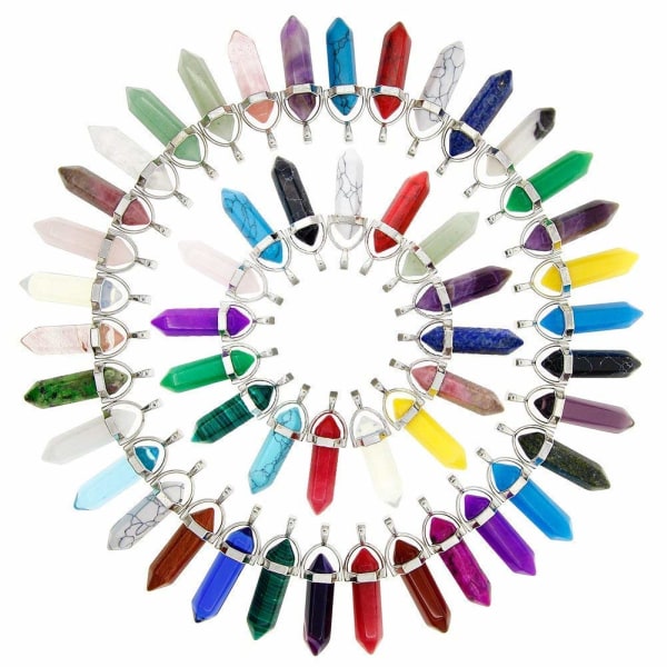 Steinanheng-Charms Krystallchakra-perler for DIY-kjede-smykker, assortert farge (50 stk kuleform)