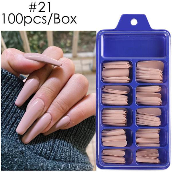 10 storlekar kistformade ballerinafalska nagelspetsar - 100 st/låda fullständiga naglar för DIY akryl nagelkonst #21 #21