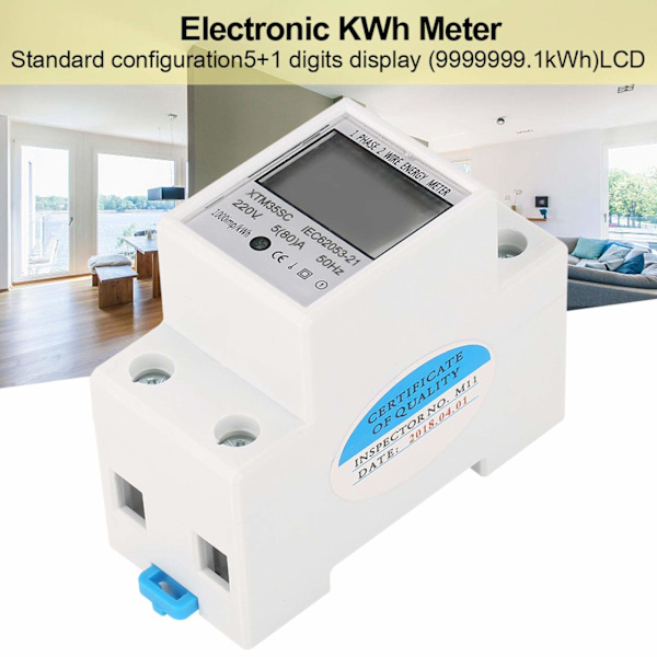 Enfas digital enfasmätare 220V elektronisk KWh-mätare