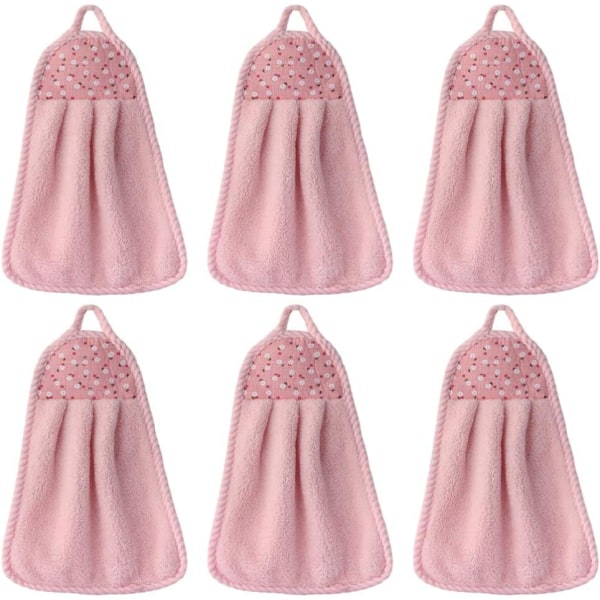 6 stk. hængende håndklæder koral fleece håndklæde  pink