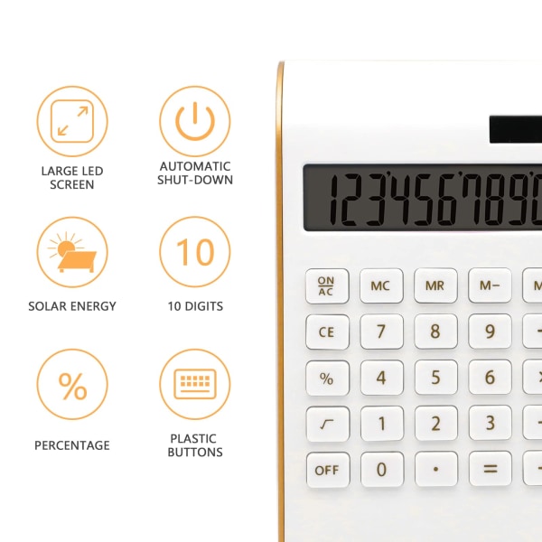 Kalkylator, 10 siffror solbatteri basic, dubbla strömförsörjning (vit)