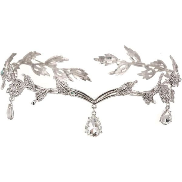 Gudinna Tiara, Alvprinsessa Tiara, Kristall Rhinestone Bröllopspannaband Kristallpärla Pannband för Brud Brudtärna Flickor (16.5LX4H CM)