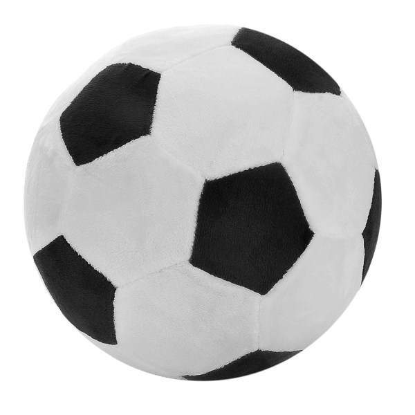 Fluffy udstoppet fodboldpude sort og hvid 7x7x7\"