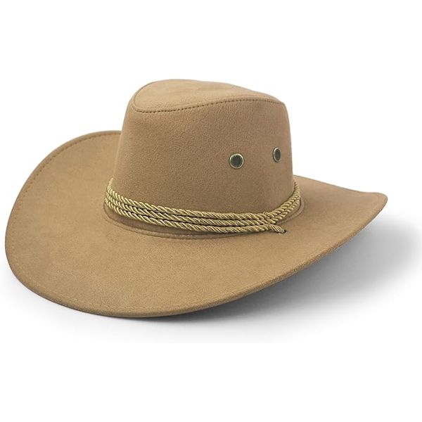Cowboyhatt, Solhatt Faux Läder Suede Resekeps Westernhatt Utomhus Solskydd, beige