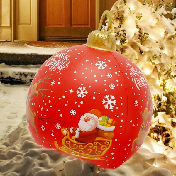 Oppblåsbar Julekule 23 Tommer Stor Utendørs Jule PVC Oppblåsbar Ball Gigant Oppblåsbar Ball Dekorasjoner Gjenbrukbar Julenissen Snømann Oppblåsbare Ball