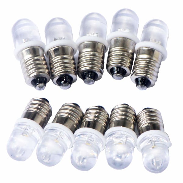 10 stk E10 6V Spot LED-pærer, kald hvit, 6000K
