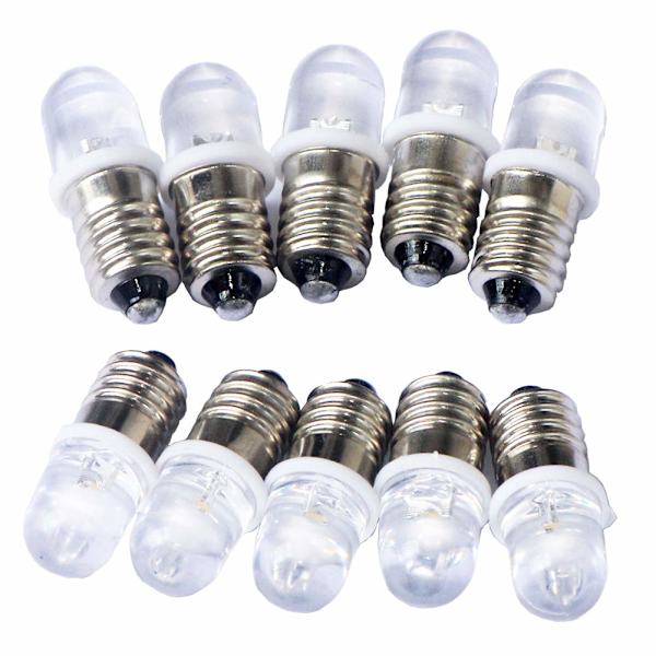 10 stk. E10 6V Spot LED-pærer, koldt hvidt, 6000K