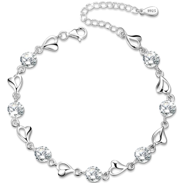 Sølvarmbånd for kvinner, 925 sterling sølv hjertearmbånd Friendship Crystal armbånd Zirconia Justerbare damearmbånd, morsdagsgaver