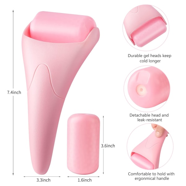 Isrulle, ansigtshudplejeværktøj til hævelse af migrænelindring og mindre skader, forbedret ansigts-isrullemassageapparat til kvinder (pink)