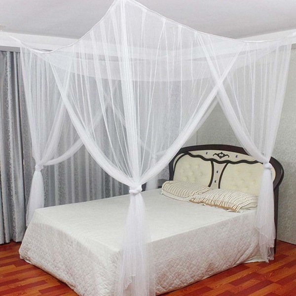 Dobbelt myggenet sort 4 stolpeseng baldakin dekorativ prinsesse firkantet myggenet stort til indendørs soveværelse og camping