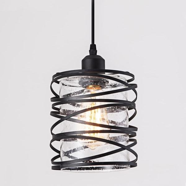 Moderne Mini Hængende Lampe Køkkenø Hængende Belysning 6.30'' Mat Sort Spiralbur Håndblæst