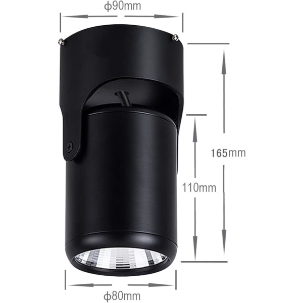 12W Hvidt Loftslampe 1 LED Spotlights (Sort, Varm Hvid)