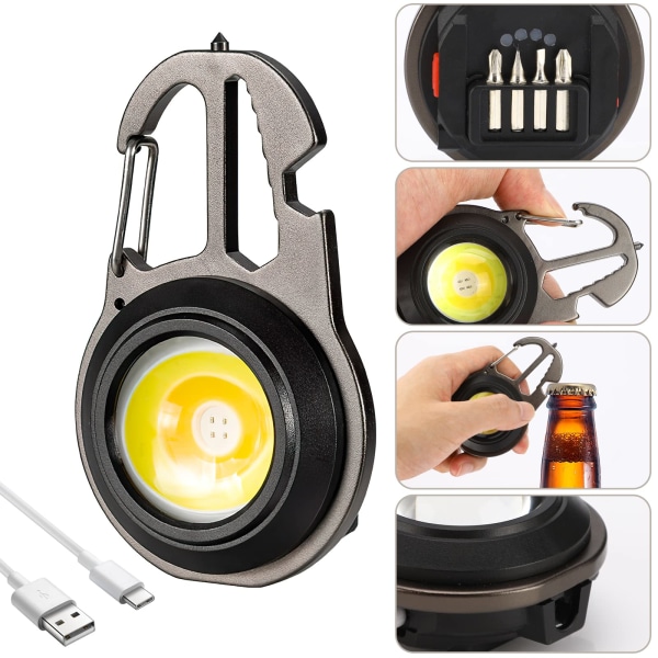 COB Pienet Taskulamput, Led-taskulamppu 500 LM Ladattava Mini LED-taskulamppu 7 Tilaa Kannettava Työvalo Ruuvimeisselillä Pullonavaajalla