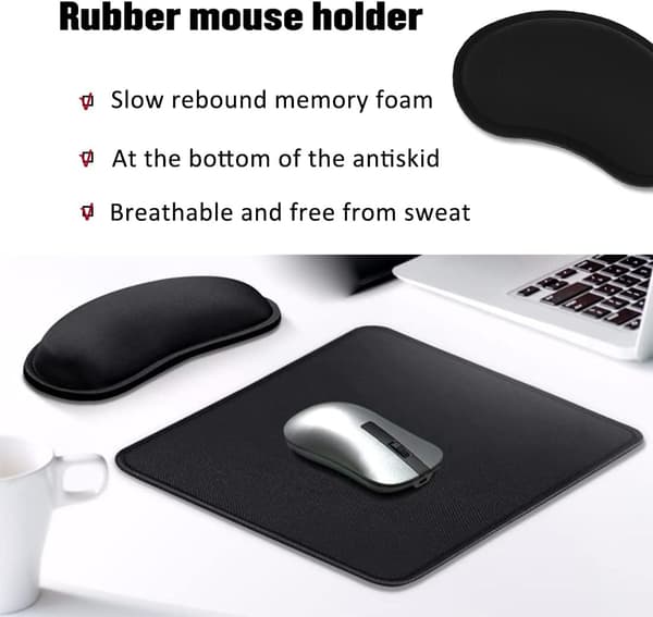 1 stk. håndledsstøtte til mus, håndledsstøtte med memoryskum, ergonomisk til at aflaste håndledsbelastning, sort pude sæt, håndledsstøtte til mus