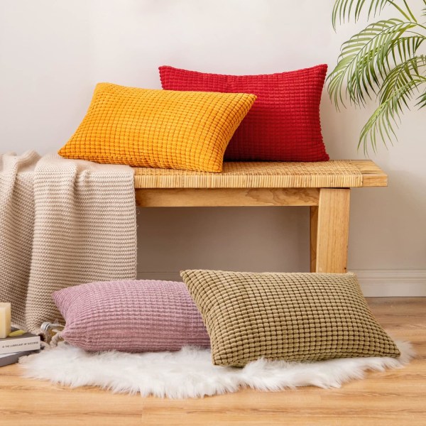 Cordfløyel Granule Pyntekast Putetrekk Dekorative Putetrekk Langstrakt Myke Pellets Solid Putetrekk for Sofa Soverom 12x20 Tommer