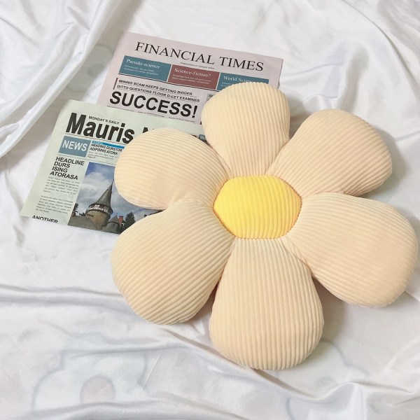 Blommig Golvkudde Tatami Blomformad Plysch Dekoration Bekväm Sittdyna (45 x 45 cm, Vit & Gul)