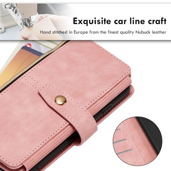 Fodral för Samsung Galaxy S23, dragkedja flip läder roséguld
