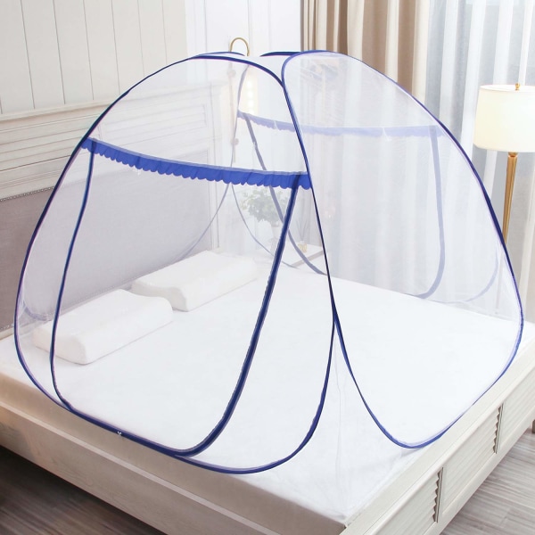 Myggenet til dobbeltseng, 150 * 200 * 145 cm Myggenet , Stort bærbart telt , Sengenet med lynlås med dobbeltdør