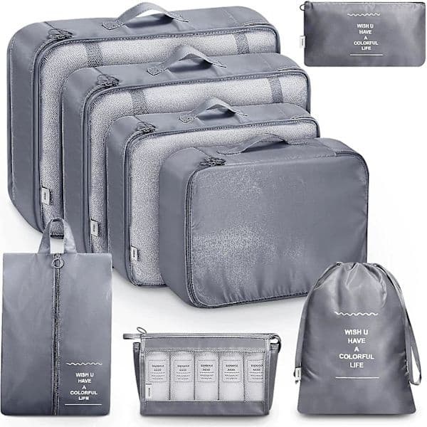 8-pack Organizer Set för Resväskor, Förvaringsväskor, Packkuber, Resväskor, Presenter Black