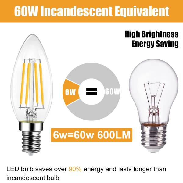 6 E14 LED-ljuskälla, 6W dimbar 600LM 2700K varmvit