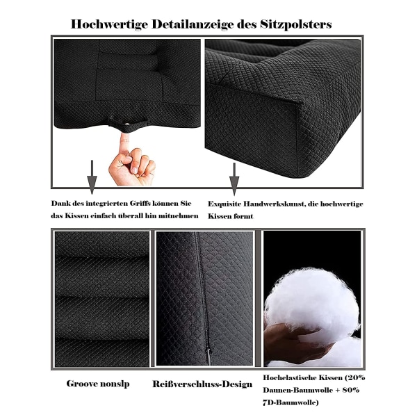 Bil Booster Sædehynde, 40x40cm Stolhynde, Ergonomisk Ortopædisk Sædehynde (Sort) Black