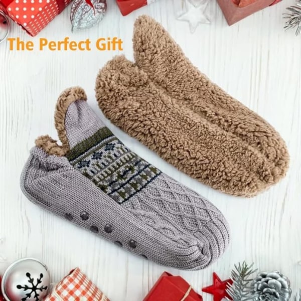 Slippersokker til mænd & kvinder Fluffy Slippersokker med Gribere Anti-Slip Fleeceforing Varmeholdende Julegave M 40-42