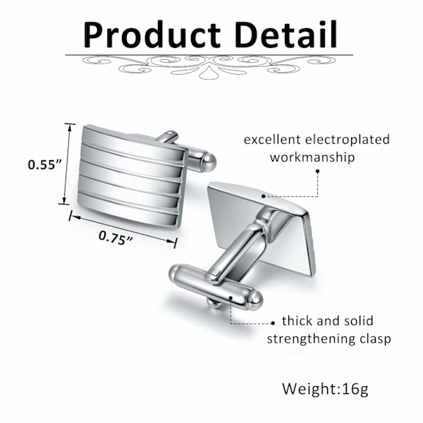 2 st manschettknappar för män silver rostfritt stål klassiska manschettknappar för män randiga manschettknappar för kostym skjorta bröllop affärsgåva