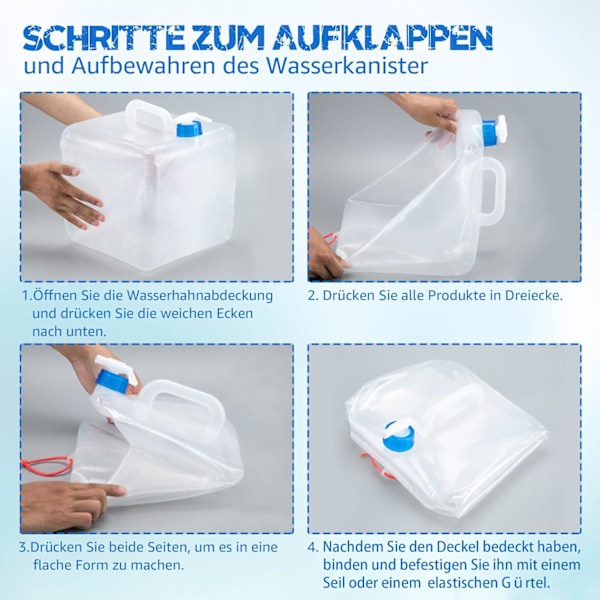 Richeer 4-pack hopfällbara vattenbehållare, 10 L/20 L, flexibel vattenbehållare, hopfällbar vattenbehållare, BPA-fri för utomhuscamping