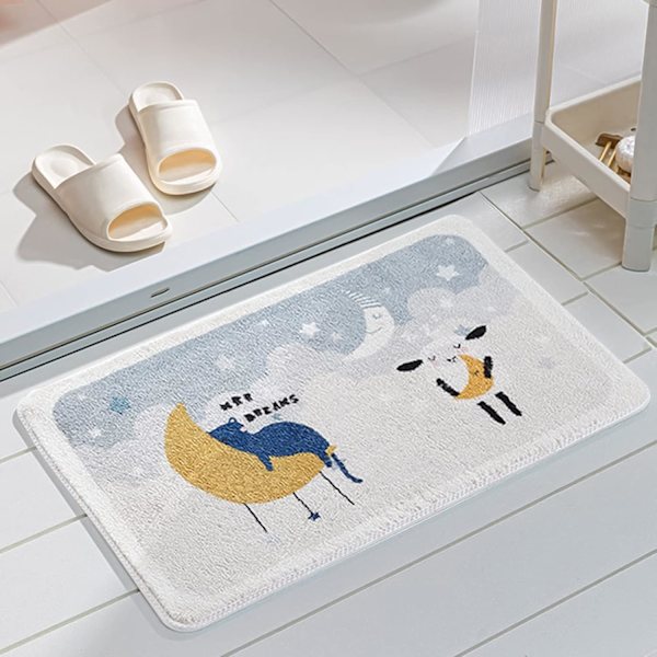 Bademåtte, Fashionable Cartoon Flocking Badeværelse Tæpper, Holdbar Indendørs Lille Bademåtte, Vandoabsorberende og Anti-Skid, 19,7 tommer x 31,5 tommer (Stjernekat)