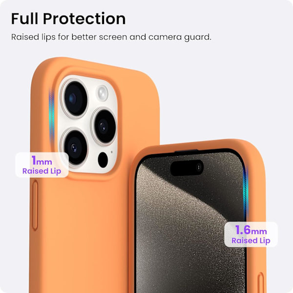 Kompatibel med iPhone 15 Pro Max Cover 6.7\", Slankt Flydende Silikone 3 Lag Fuld Dækket Blød Gel Gummi 15 Pro Max iPhone Cover 6.7 tommer orange