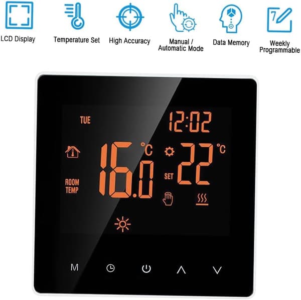 16A Digital Termostat, LCD-display, Touch Screen, Programmerbar Elektrisk Värmetermostat för Hem Skola Orange