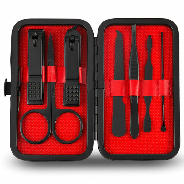 Manikyr Pedikyr Set Nagelsax Kit 7 st Rostfritt Stål Hygien Kit, Bärbar, med Fint Läderfodral [Presentförpackning]