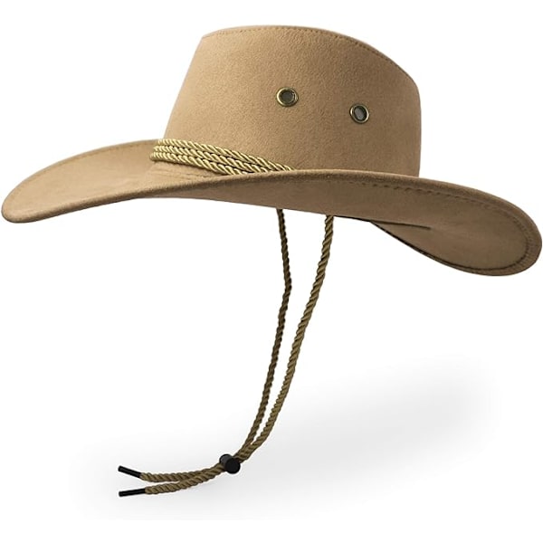 Cowboyhat, Solhat Faux Felt Læder Suede Rejsehat Western Hat Udendørs Solbeskyttelse, beige