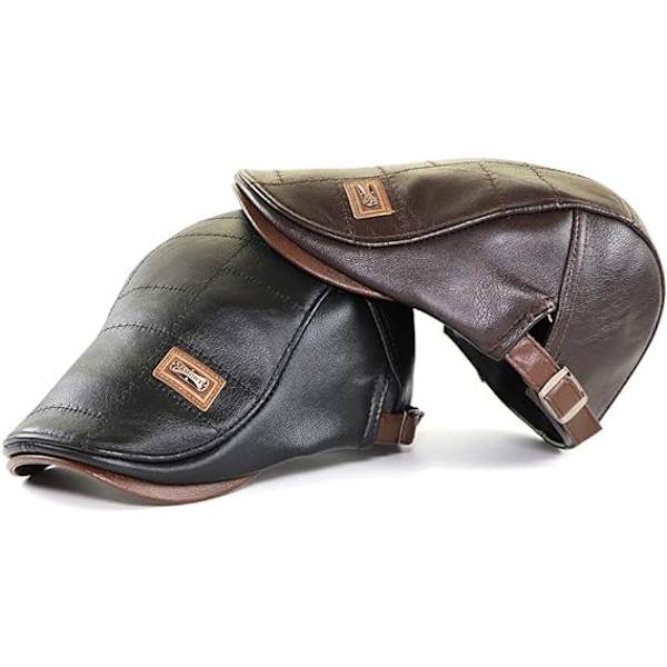 Herrar Varm PU Läder Flat Cap Newsboy Cap Vintage Basker Driving Irish Flat Hat Engelsk Farfarhatt