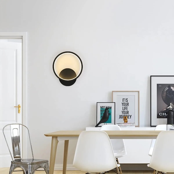 Led indendørs væglampe sort rund varm hvid 12W 3000K