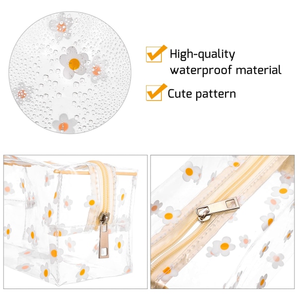 2 stk. gjennomsiktig pennal, stor pennpose, stasjonærpung, kosmetisk sminkepung, gjennomsiktig Hyuna Daisy Floret-mønstret veske, PVC gjennomsiktig kosmetikkpung