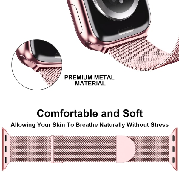 Apple Watch-armband 49 mm – Dubbel magnetisk justerbar ersättningsband – Roséguld slät rostfritt stål